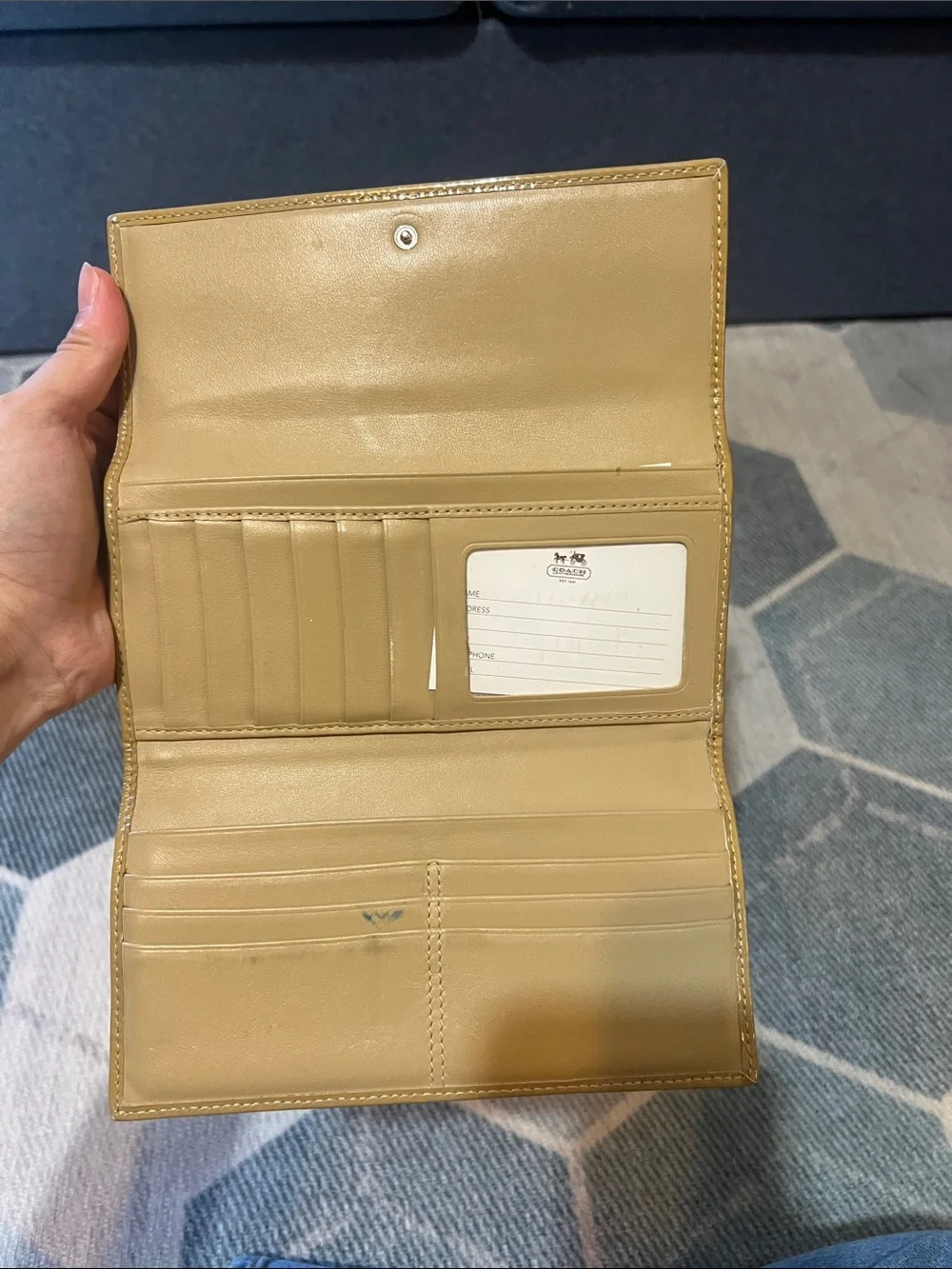 Coach Signature Continental Card Holder Wallet in Khaki and Tan